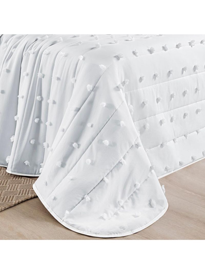 Kit cobre leito colcha alexa pompom casal padrão dupla face micropercal 3 peças - branco