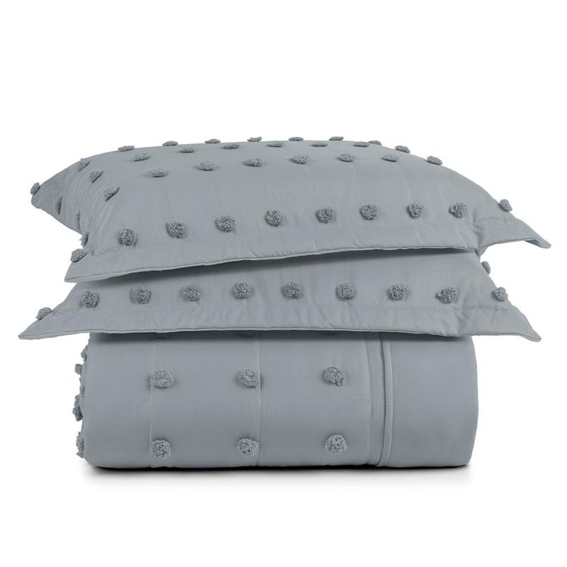 Kit cobre leito colcha alexa pompom queen dupla face micropercal 3 peças - cinza