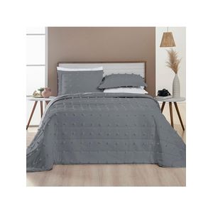 Kit cobre leito colcha alexa pompom queen dupla face micropercal 3 peças - cinza