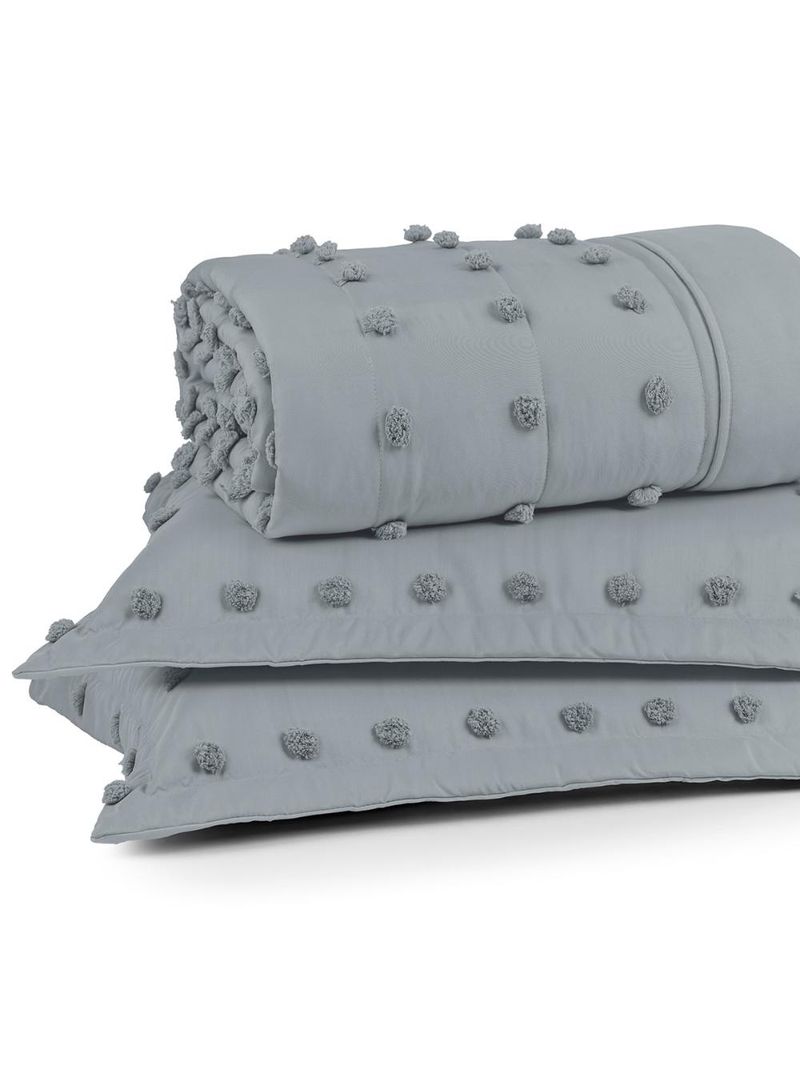 Kit cobre leito colcha alexa pompom queen dupla face micropercal 3 peças - cinza