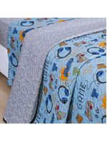 Kit 5 peças fantasy = colcha solteiro infantil + jogo de lençol - games azul