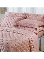 Kit cobre leito colcha garland super king 100% algodão 400 fios acetinado bordado 5 peças - rosêi