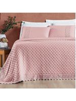 Kit cobre leito colcha bouclê queen laise bordada micropercal 200 fios 3 peças - sal rosa