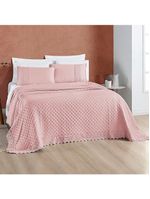 Kit cobre leito colcha bouclê queen laise bordada micropercal 200 fios 3 peças - sal rosa
