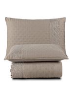 Kit cobre leito colcha bouclê casal padrão laise bordada micropercal 200 fios 3 peças - bege taupe