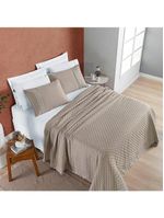 Kit cobre leito colcha bouclê casal padrão laise bordada micropercal 200 fios 3 peças - bege taupe