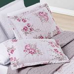 Kit cobre leito colcha celi casal padrão dupla face micropercal 200 fios 3 peças - palha florido