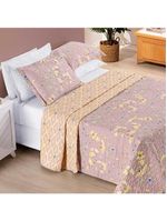 Kit cobre leito colcha dallas queen dupla face estampada 3 peças - rosê lavanda floral