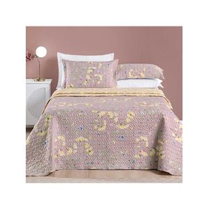 Kit cobre leito colcha dallas queen dupla face estampada 3 peças - rosê lavanda floral