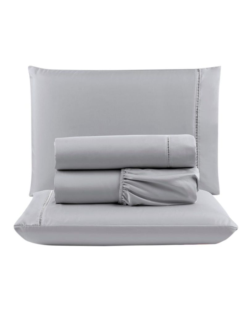 Kit c/ 4 jogos cama lençol unique casal padrão micro percal 400 fios ponto palito 4 peças - rosa + cinza