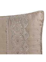 Kit cobre leito colcha bouclê king laise bordada micropercal 200 fios 3 peças - bege taupe