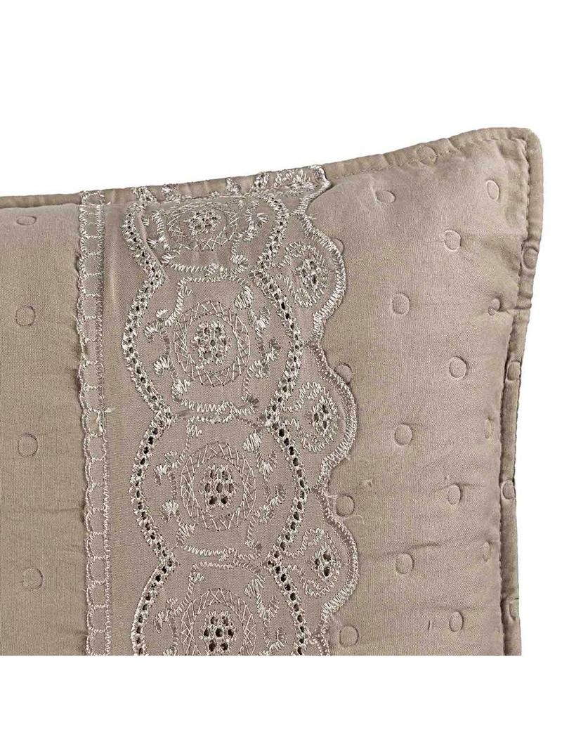 Kit cobre leito colcha bouclê king laise bordada micropercal 200 fios 3 peças - bege taupe