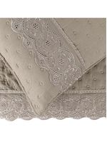 Kit cobre leito colcha bouclê king laise bordada micropercal 200 fios 3 peças - bege taupe