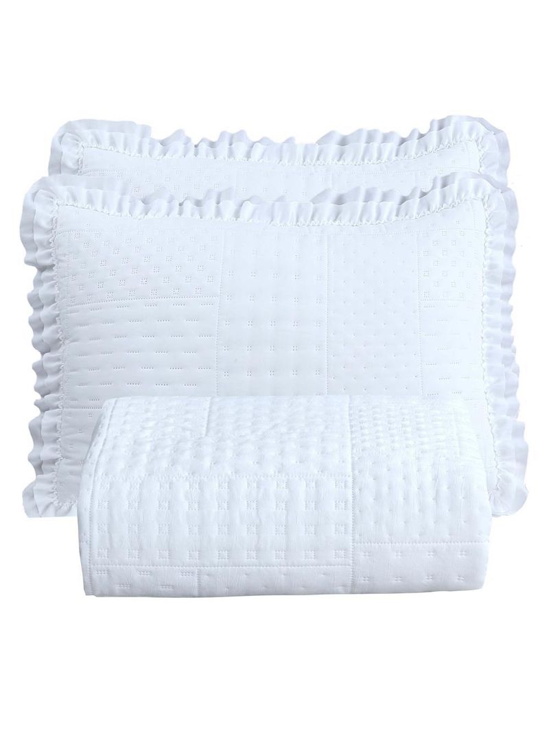 Kit cobre leito colcha maison casal padrão c/ babado percal 300 fios 3 peças - branco
