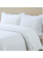 Kit cobre leito colcha maison casal padrão c/ babado percal 300 fios 3 peças - branco