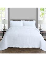 Kit cobre leito colcha maison casal padrão c/ babado percal 300 fios 3 peças - branco