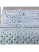 Kit cobre leito colcha garland super king 100% algodão 400 fios acetinado bordado 5 peças - branco e cinza