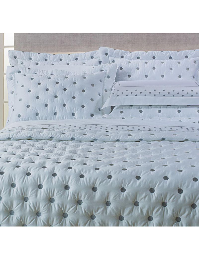 Kit cobre leito colcha garland super king 100% algodão 400 fios acetinado bordado 5 peças - branco e cinza