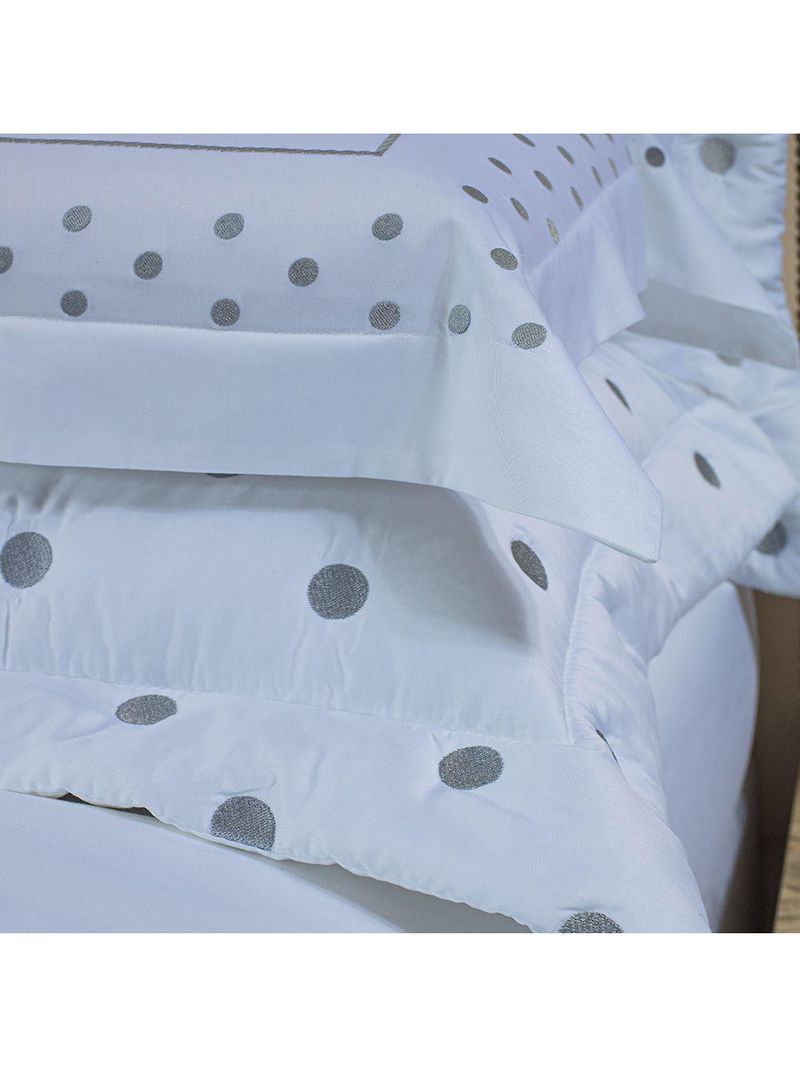 Kit cobre leito colcha garland super king 100% algodão 400 fios acetinado bordado 5 peças - branco e cinza