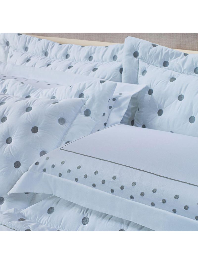 Kit cobre leito colcha garland super king 100% algodão 400 fios acetinado bordado 5 peças - branco e cinza