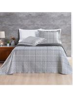 Kit cobre leito colcha celi queen dupla face micropercal 200 fios 3 peças xadrez grid cinza