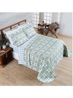 Kit cobre leito colcha belle casal padrão estampado dupla face 400 fios 3 peças grid verde