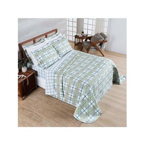 Kit cobre leito colcha belle casal padrão estampado dupla face 400 fios 3 peças grid verde
