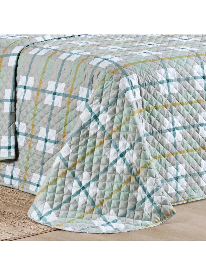 Kit cobre leito colcha belle casal padrão estampado dupla face 400 fios 3 peças grid verde