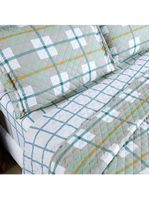 Kit cobre leito colcha belle casal padrão estampado dupla face 400 fios 3 peças grid verde