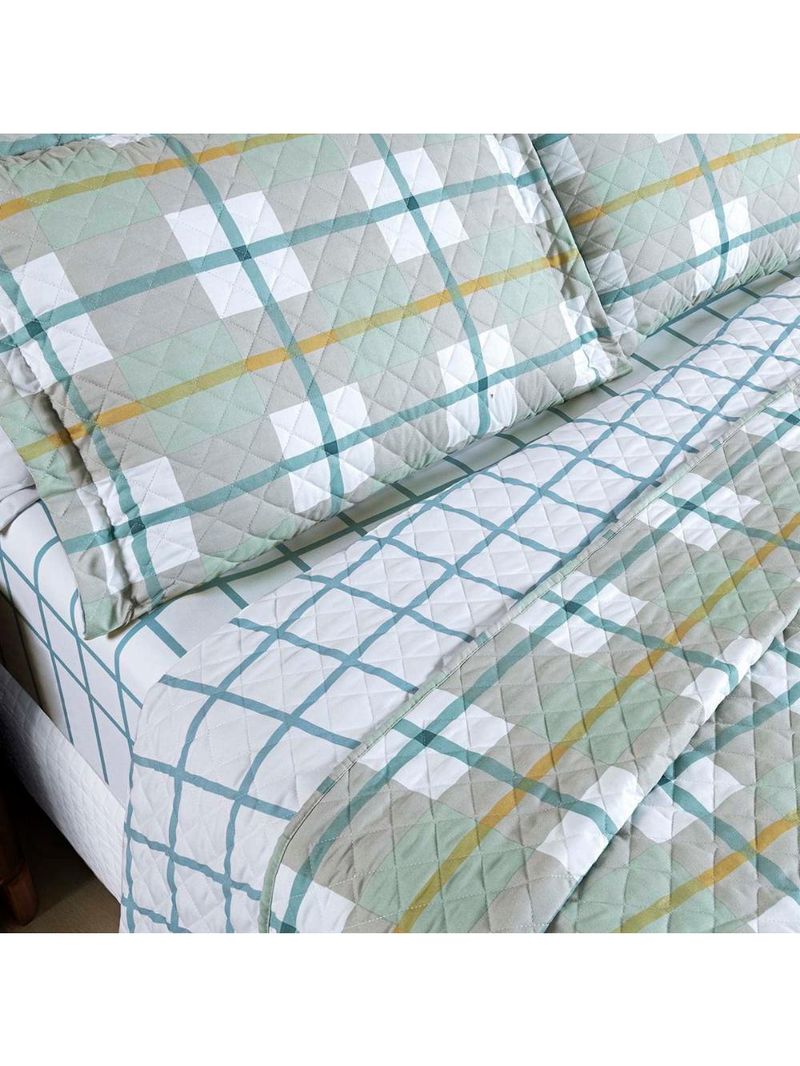 Kit cobre leito colcha belle casal padrão estampado dupla face 400 fios 3 peças grid verde