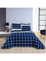 Kit cobre leito colcha brooklyn king quadriculado micropercal 200 fios 3 peças - azul marinho