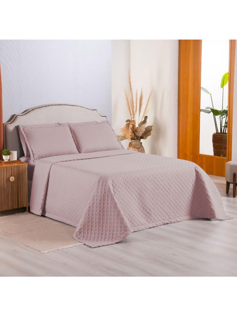 Kit cobre leito colcha atualle casal padrão dupla face microfibra 3 peças - rosê