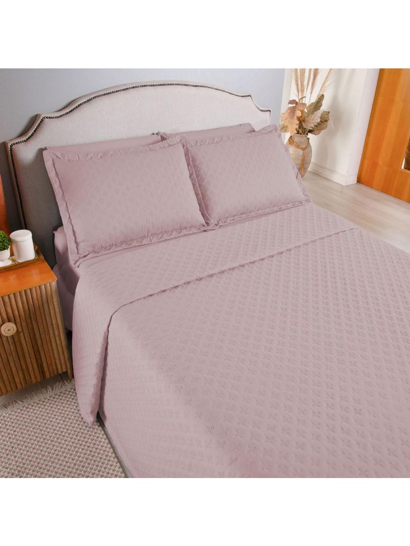 Kit cobre leito colcha atualle casal padrão dupla face microfibra 3 peças - rosê