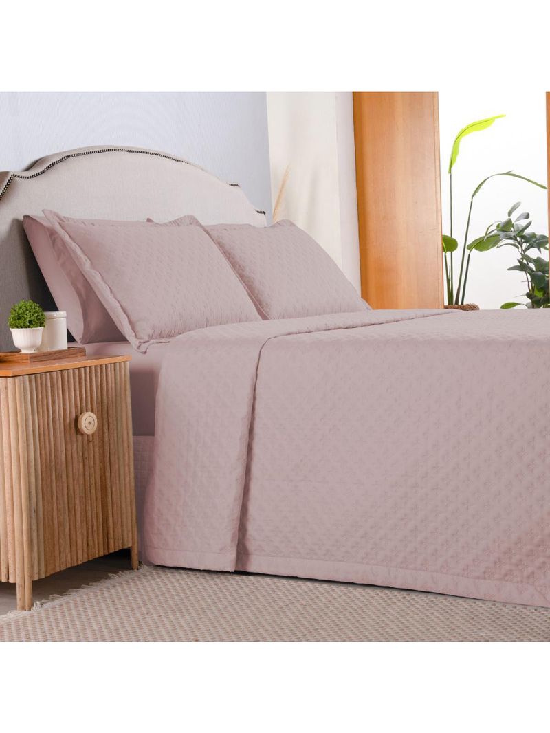 Kit cobre leito colcha atualle casal padrão dupla face microfibra 3 peças - rosê