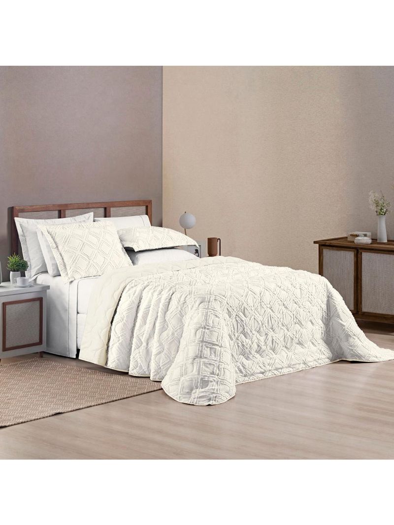 Kit cobre leito colcha adele casal padrão dupla face micropercal 300 fios 3 peças - branco off white