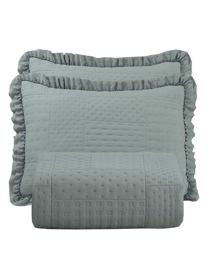 Kit cobre leito colcha maison queen c/ babado percal 300 fios 3 peças - cinza