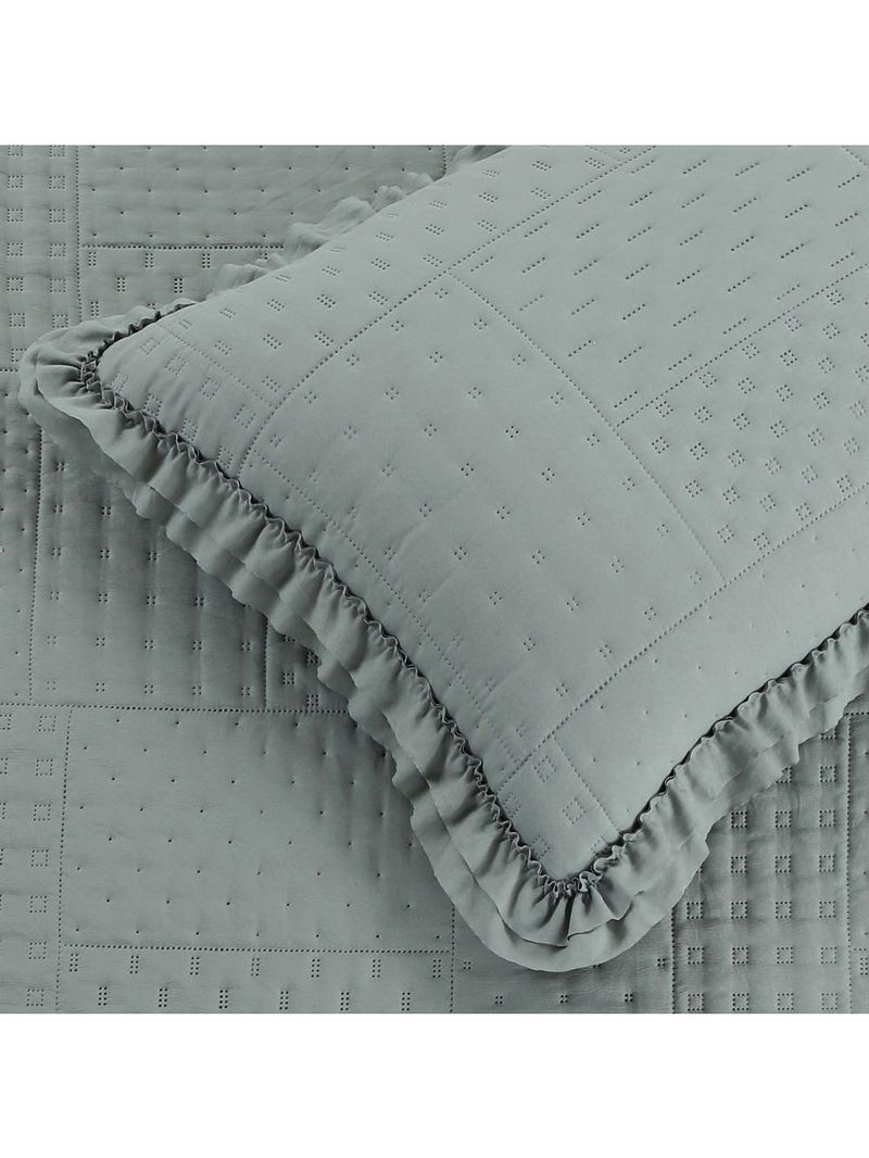 Kit cobre leito colcha maison queen c/ babado percal 300 fios 3 peças - cinza