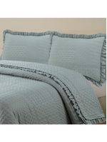 Kit cobre leito colcha maison queen c/ babado percal 300 fios 3 peças - cinza