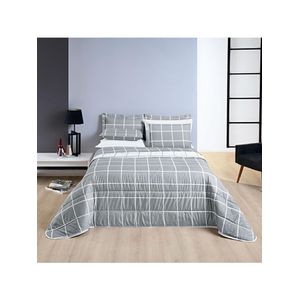 Kit cobre leito colcha brooklyn king quadriculado micropercal 200 fios 3 peças - cinza