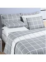 Kit cobre leito colcha brooklyn king quadriculado micropercal 200 fios 3 peças - cinza