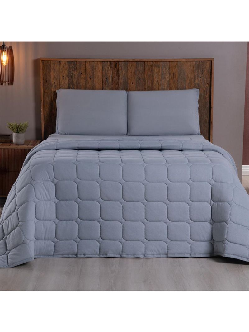 Kit cobre leito colcha livorno casal padrão acolchoado fofo macio malha 100% algodão 3 peças - cinza