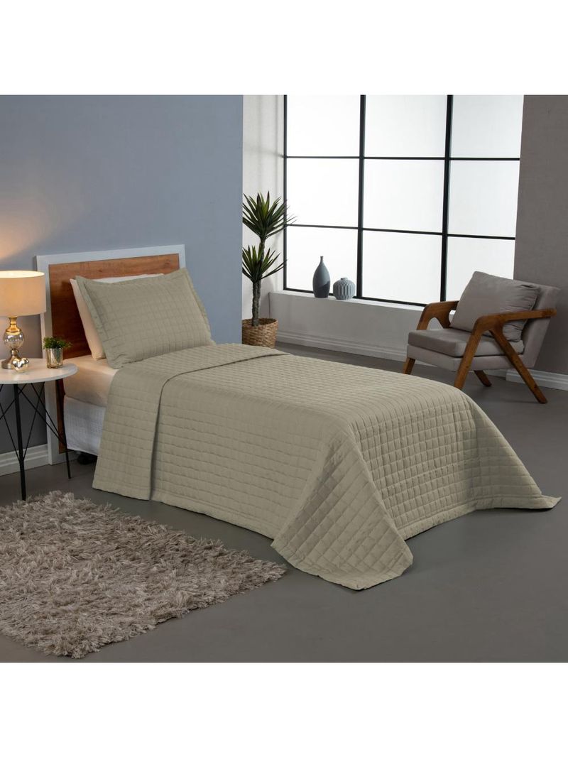 Kit cobre leito colcha bellini solteiro dupla face percal 300 fios textura matelassê 2 peças - cáqui