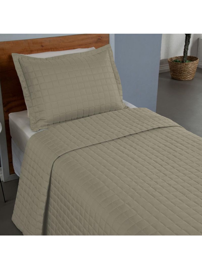 Kit cobre leito colcha bellini solteiro dupla face percal 300 fios textura matelassê 2 peças - cáqui