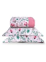 Kit cobre leito colcha celi queen dupla face micropercal 200 fios 3 peças bothanica floral rosa