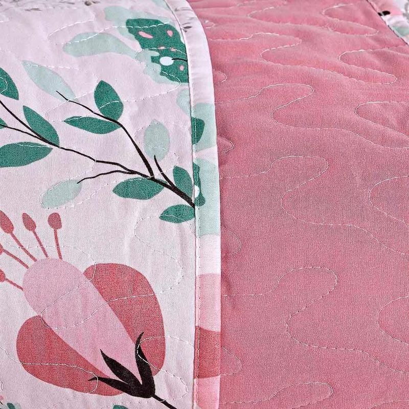 Kit cobre leito colcha celi queen dupla face micropercal 200 fios 3 peças bothanica floral rosa