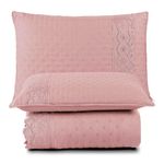 Kit cobre leito colcha bouclê king laise bordada micropercal 200 fios 3 peças - sal rosa