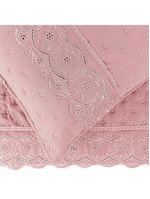 Kit cobre leito colcha bouclê king laise bordada micropercal 200 fios 3 peças - sal rosa