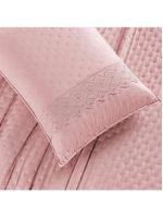 Kit cobre leito colcha bouclê king laise bordada micropercal 200 fios 3 peças - sal rosa