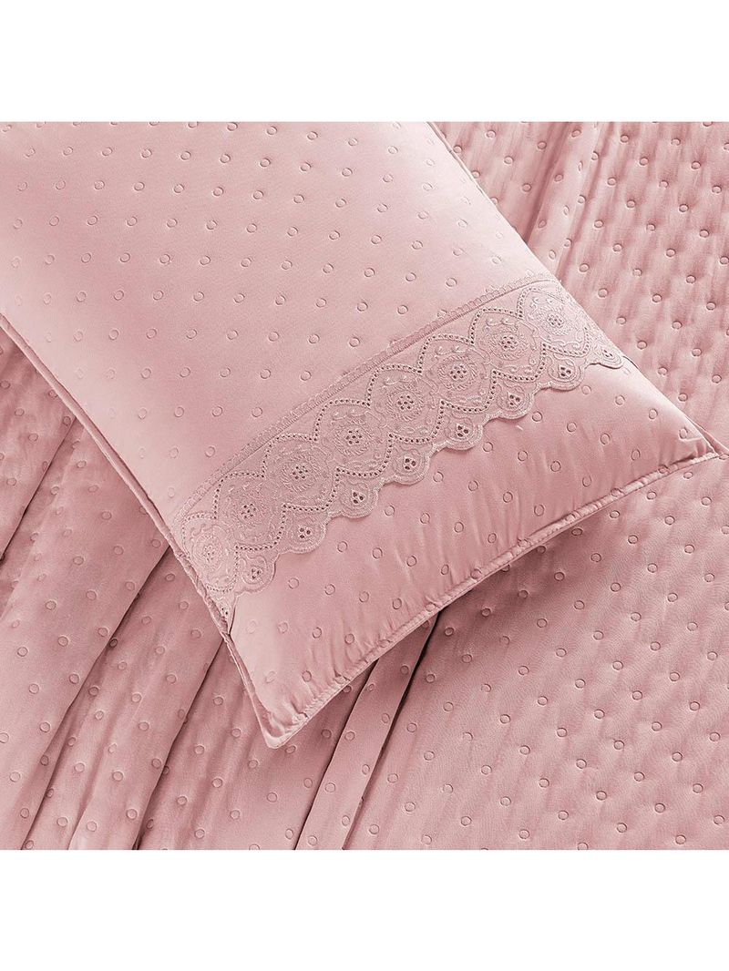 Kit cobre leito colcha bouclê king laise bordada micropercal 200 fios 3 peças - sal rosa