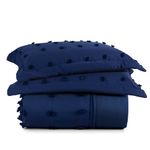 Kit cobre leito colcha alexa pompom casal padrão dupla face micropercal 3 peças - azul marinho